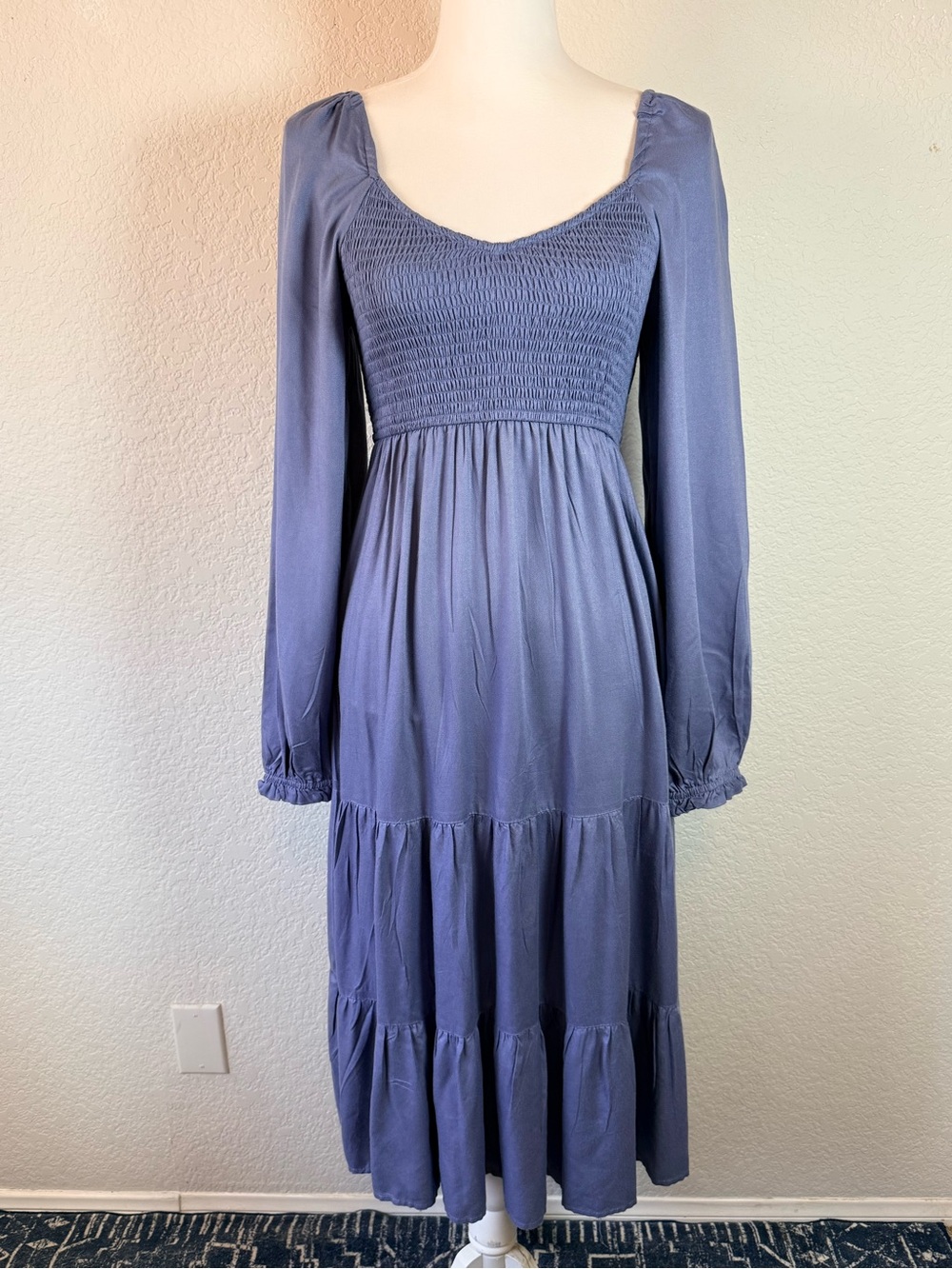 Beyond Words Black Boho Smocked Long‎ Sleeve Fit & Flare Dress Size Small